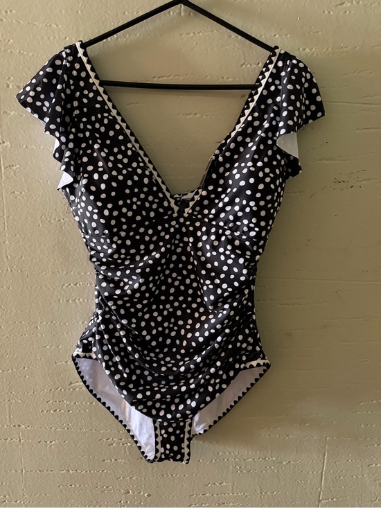 Aidonger Other - Polka Dot Ruffle Sleeve One-Piece Swimsuit — Black & White